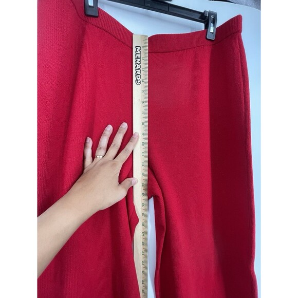 St. John Collection Red Wool Blend Knit Holiday High Waist Wide Leg Pants Sz XL - Picture 7 of 12